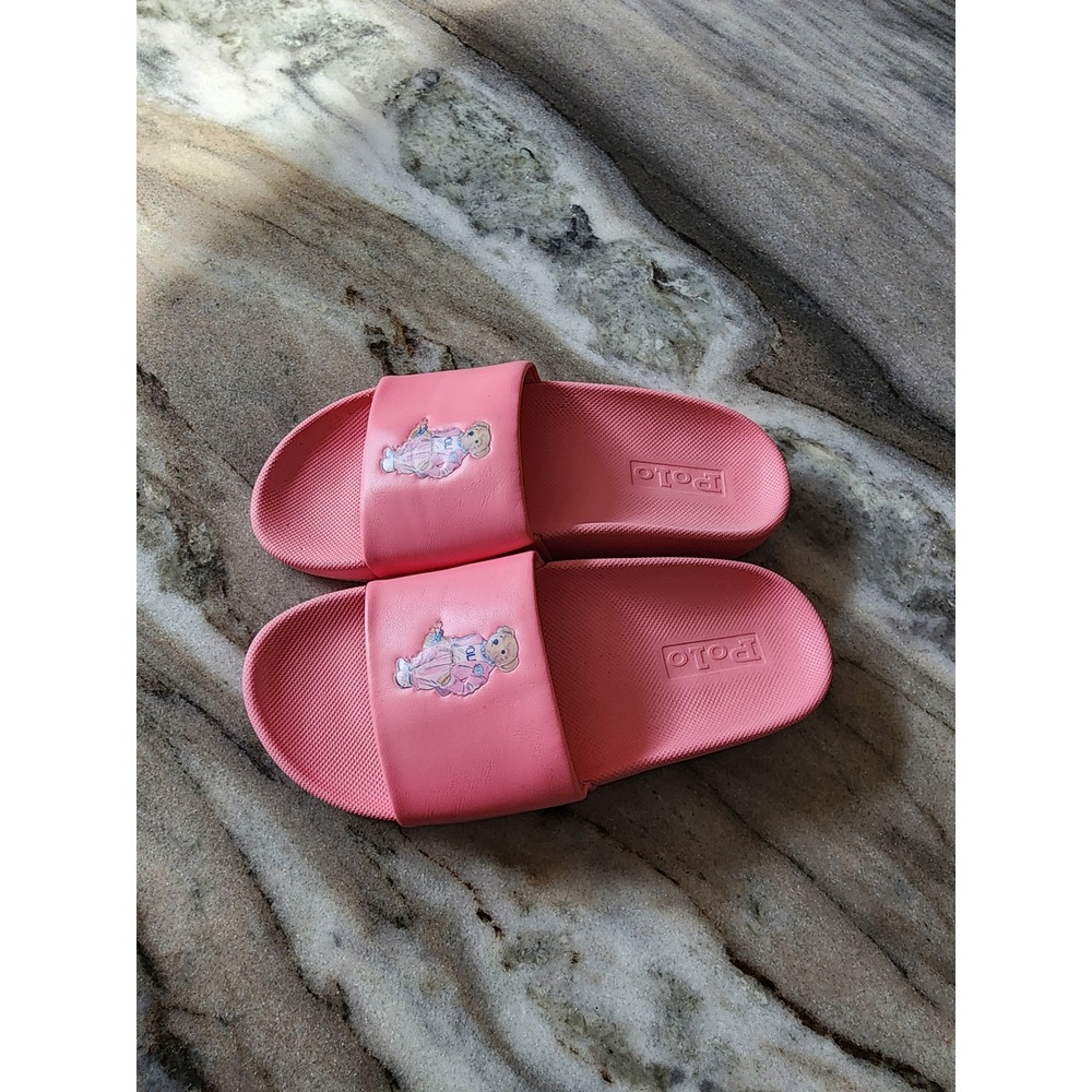 Polo Ralph Lauren Pink Polo Bear Slide Sandals Womens Casual Beach Shoes Sz 6